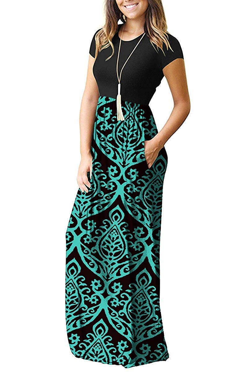 AUSELILY Women's Short Sleeve Loose Plain Casual Long Maxi Dresses for Women 2026 Black Green XL - Image 3